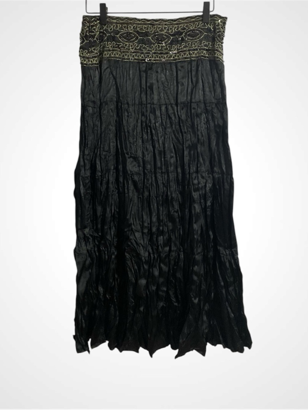 Vintage - Black Boho Embellished Maxi Skirt